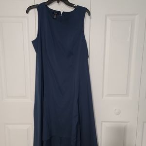 Asymmetric Hem Blue "Silk" Dress